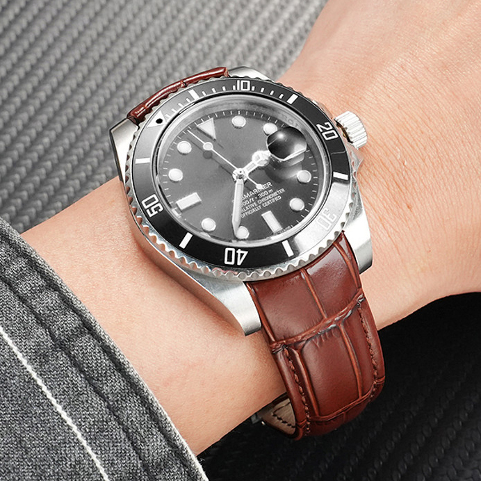 Replacement 20mm Curved End Leather Strap for Rolex Submariner/Daytona/GMT