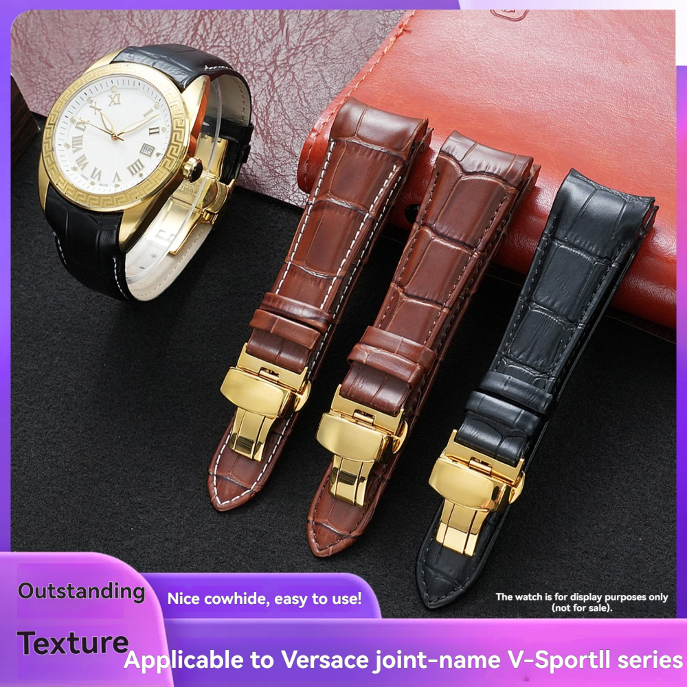 Replacement 24mm Curved End Leather Strap for Versace VEFE01718/VFE130015