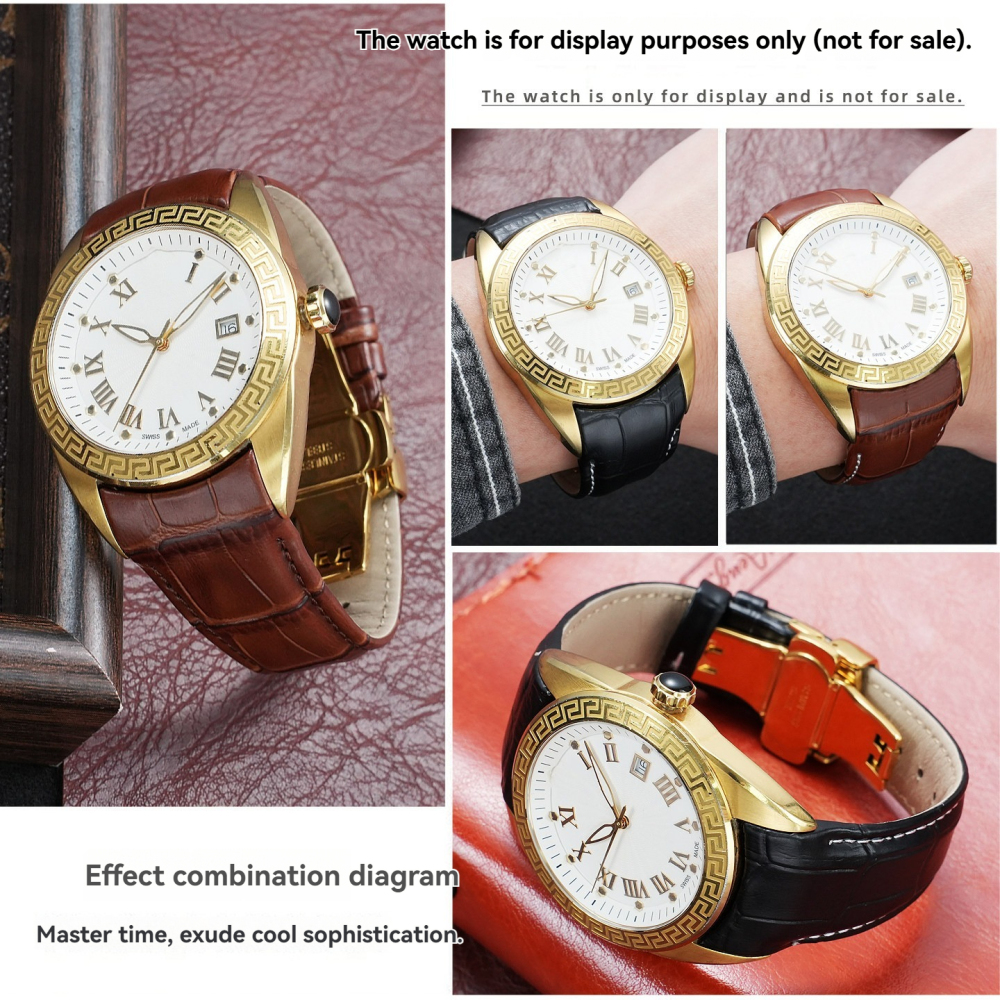 Replacement 24mm Curved End Leather Strap for Versace VEFE01718/VFE130015