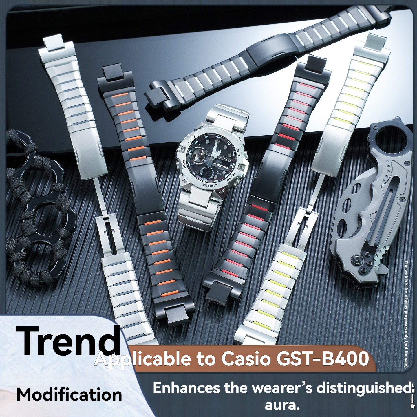 Replacement Two-Tone Steel & Rubber Strap for Casio GST-B400