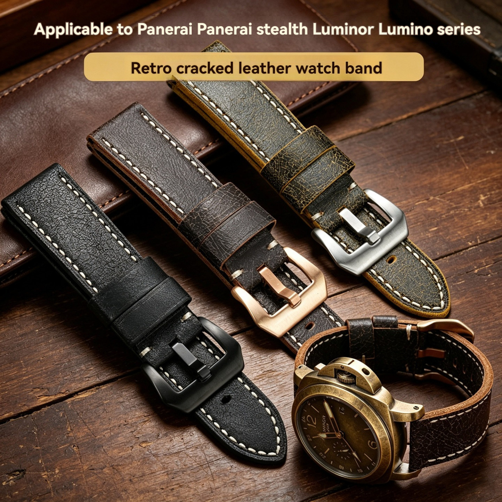 Vintage Crackle Leather Watch Band for Panerai Luminor PAM111 PAM441