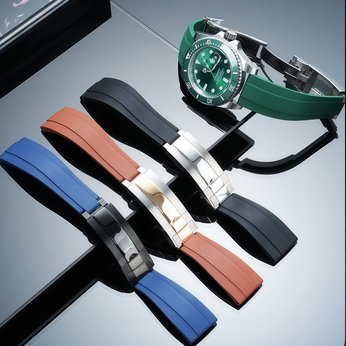FKM Rubber Watch Band with Memory Steel Blade for Rolex Daytona Submariner Yacht‑Master GMT Datejust