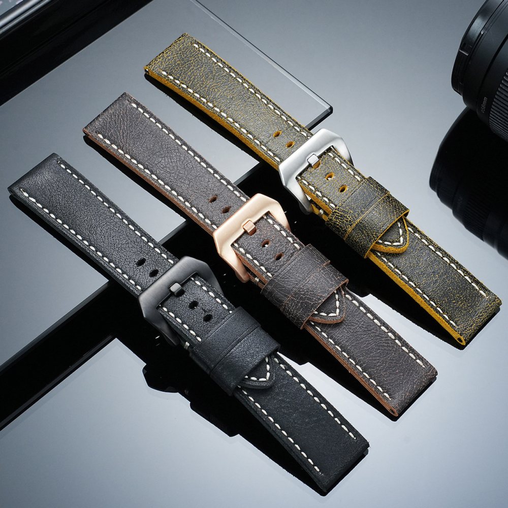 Vintage Crackle Leather Watch Band for Panerai Luminor PAM111 PAM441