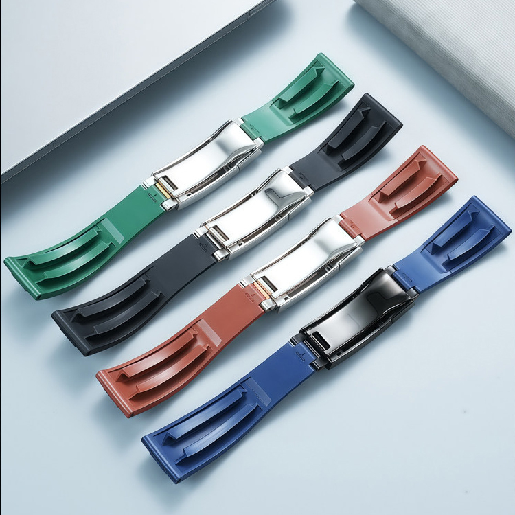FKM Rubber Watch Band with Memory Steel Blade for Rolex Daytona Submariner Yacht‑Master GMT Datejust