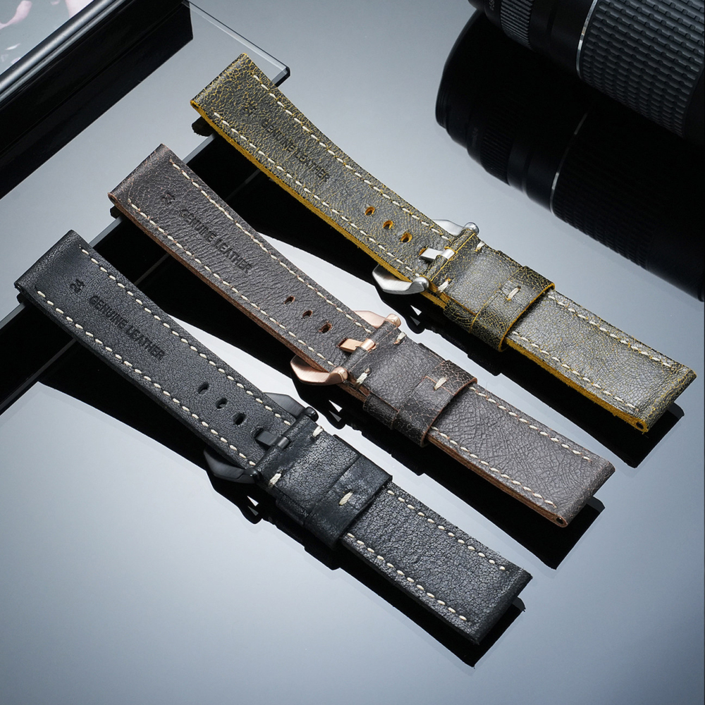 Vintage Crackle Leather Watch Band for Panerai Luminor PAM111 PAM441