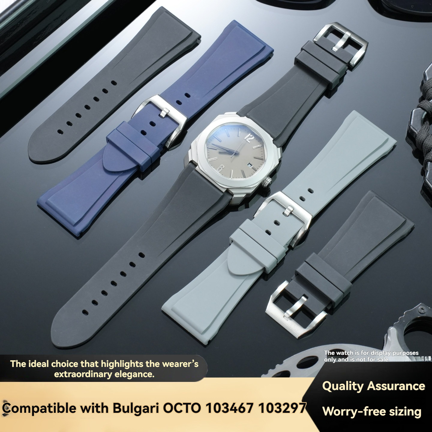 30mm Waterproof FKM Rubber Watch Band for Bulgari Octo 103467 103297 102485