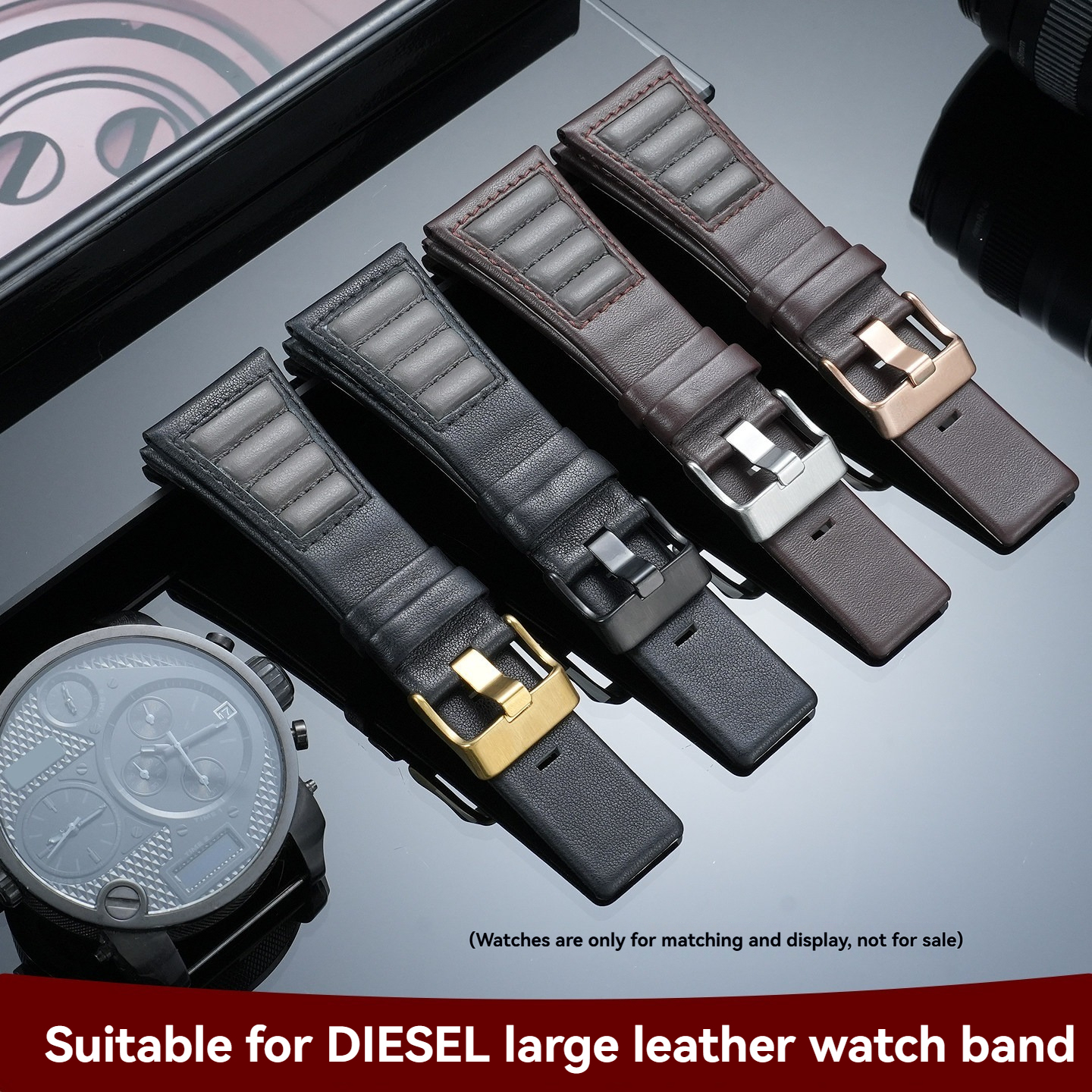 30mm Genuine Leather Watch Band for Diesel DZ7313 DZ7395