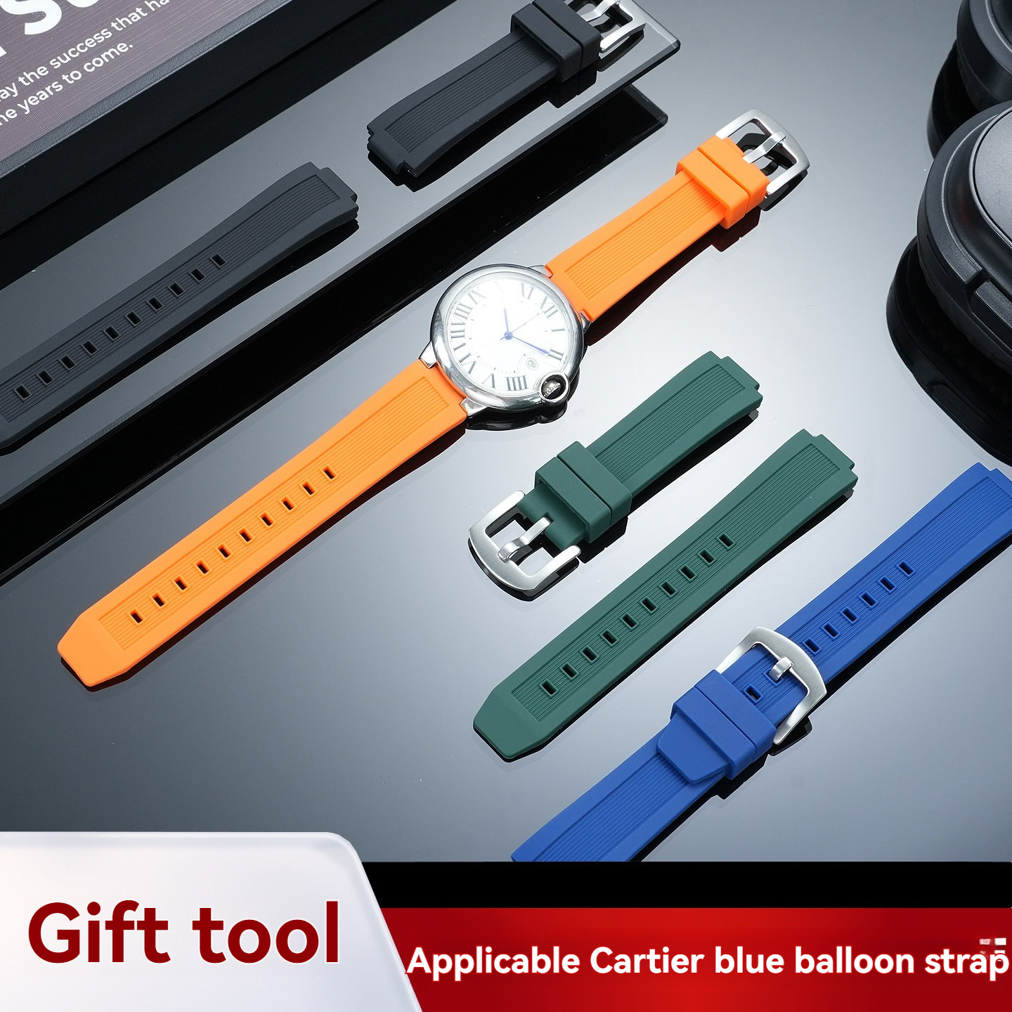 20mm Curved End Rubber Watch Band for Cartier Ballon Bleu 42mm/44mm