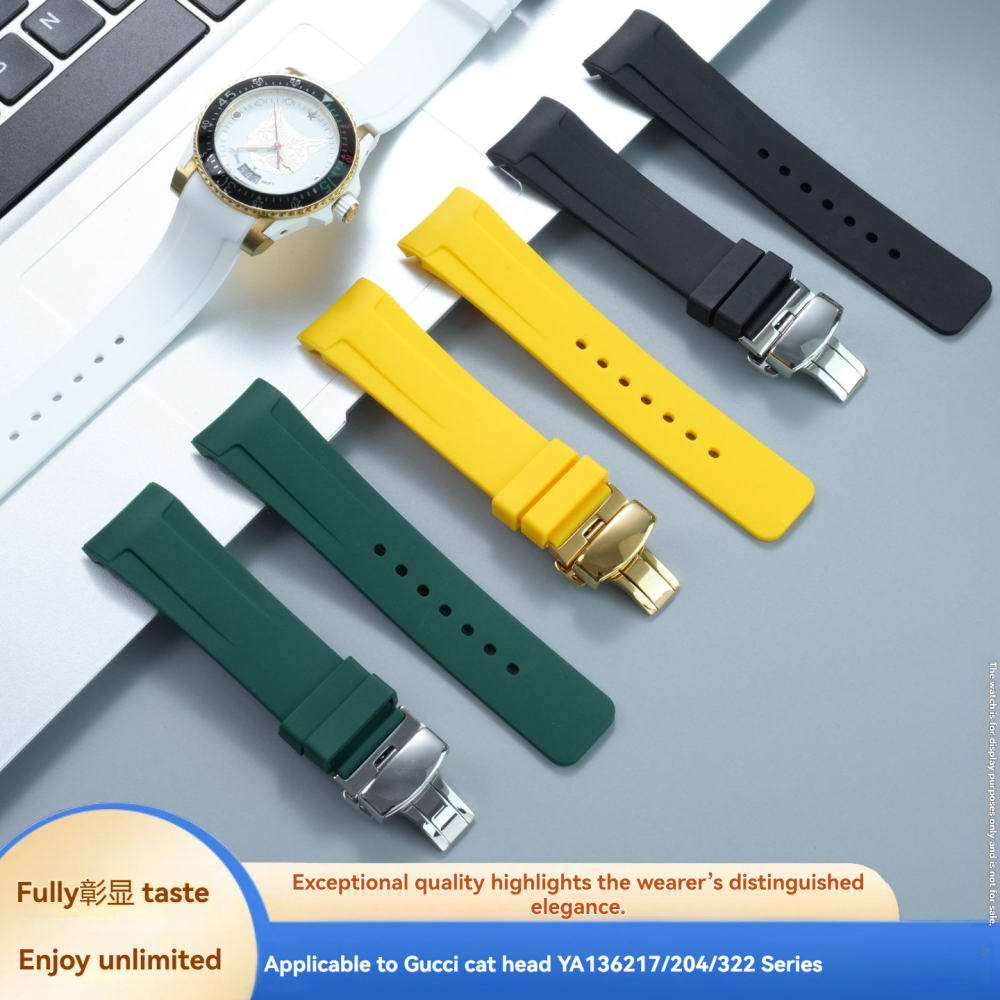 20mm/23mm Curved End Silicone Watch Band for Gucci Dive YA136204