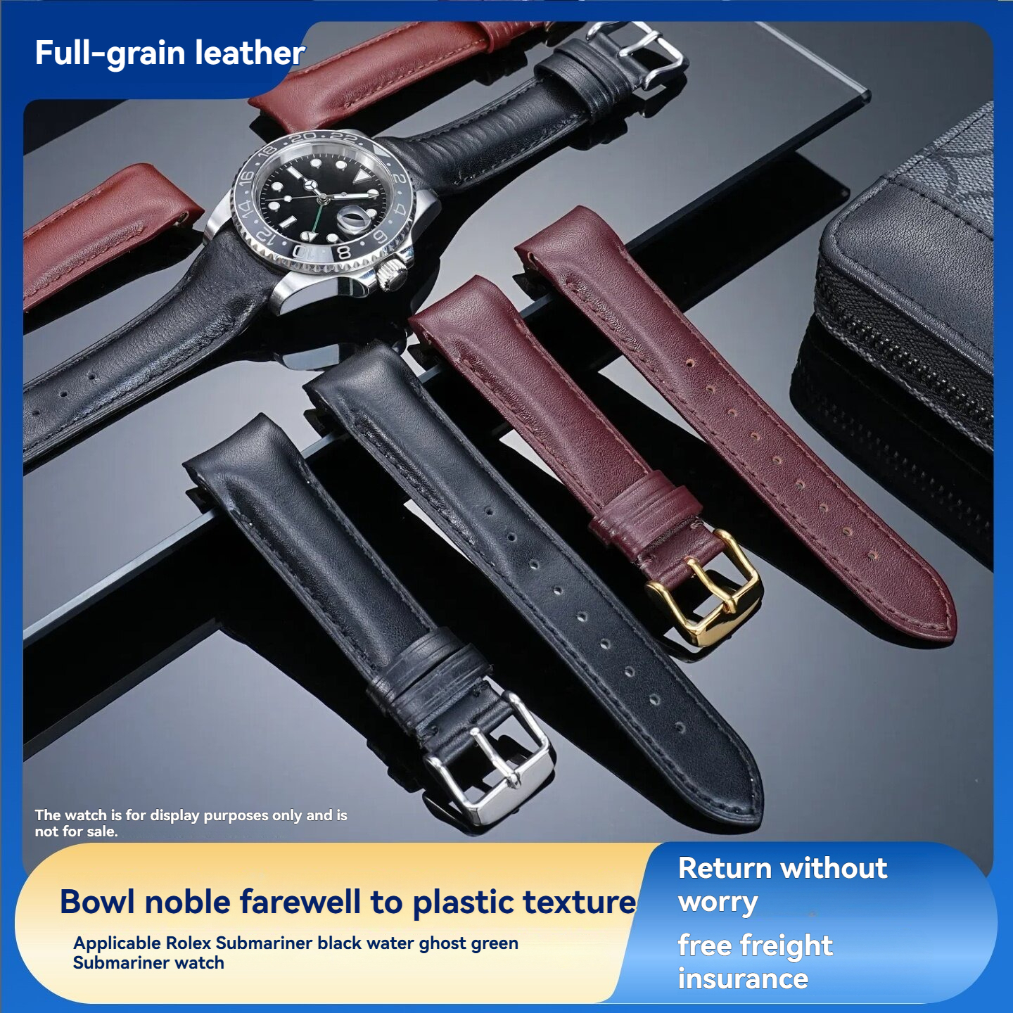 Curved End Genuine Leather Watch Band for Rolex Yacht-Master 42 / Sky-Dweller