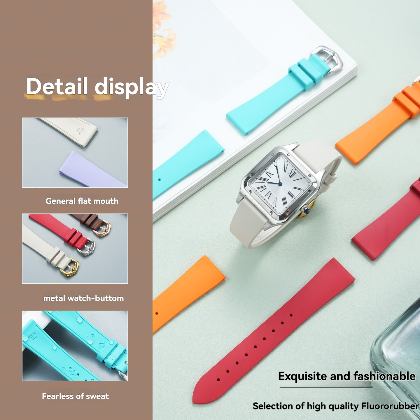 Waterproof FKM Rubber Watch Band for Cartier Tank / Calibre / London / Solo / Clé / Must