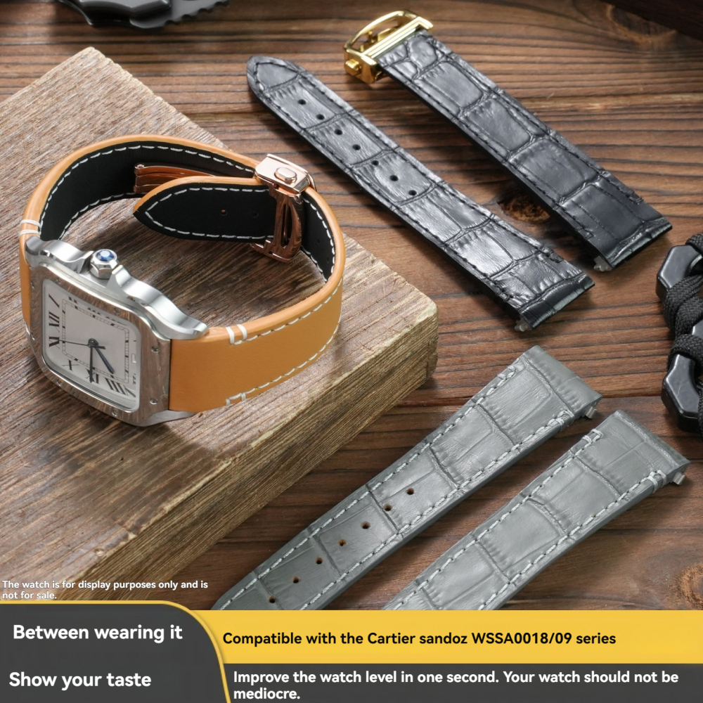 QuickSwitch Compatible Crocodile Pattern Leather Watch Band for Cartier Santos WSSA0009