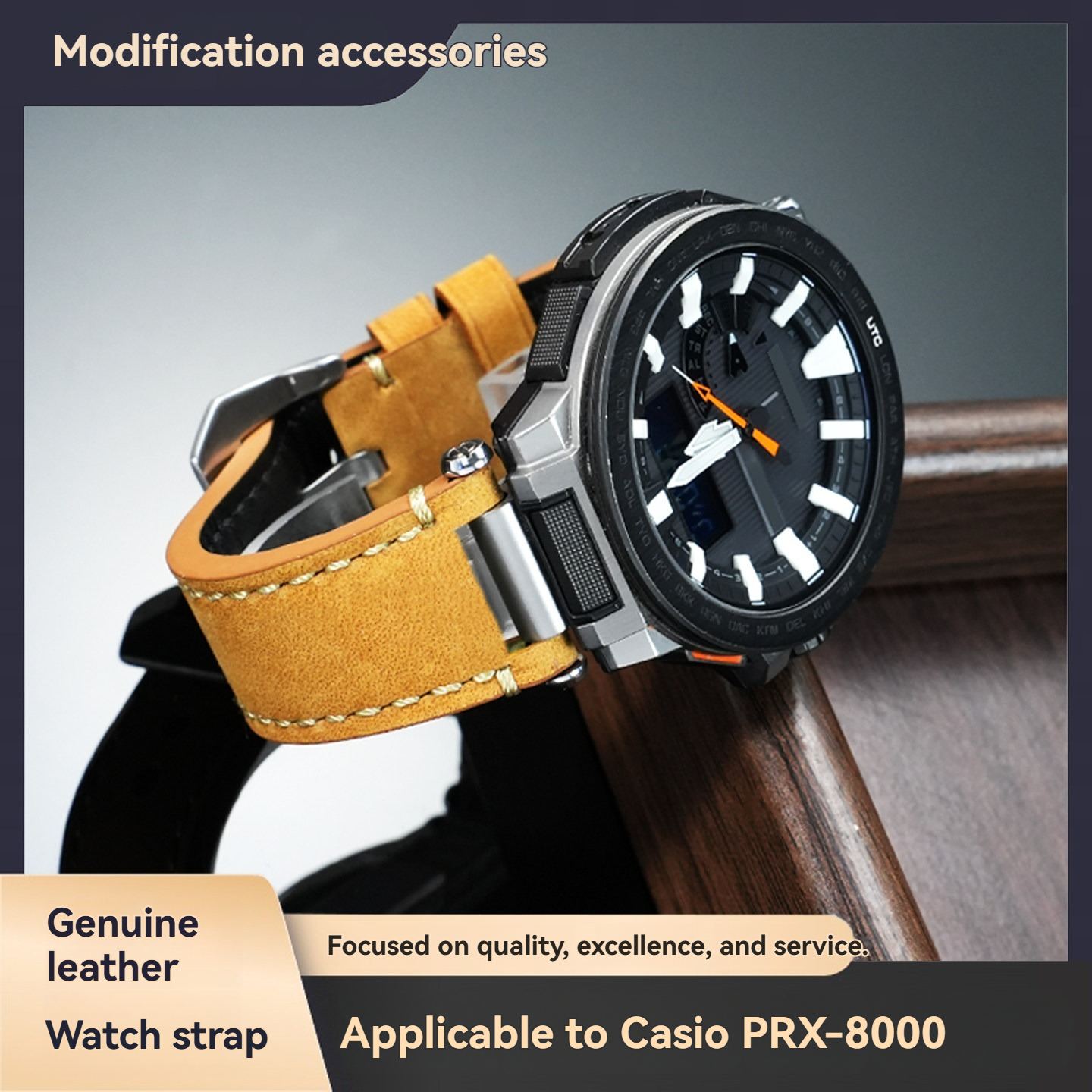 Vintage Genuine Leather Watch Band for Casio PRO TREK PRX-8000 / PRX-8001YT