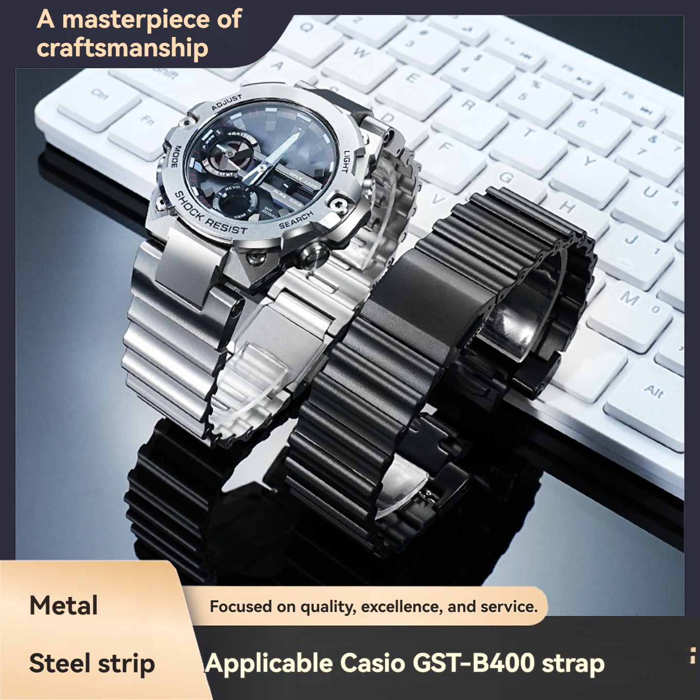 Quick Release Stainless Steel Watch Band for Casio G-STEEL GST-B400