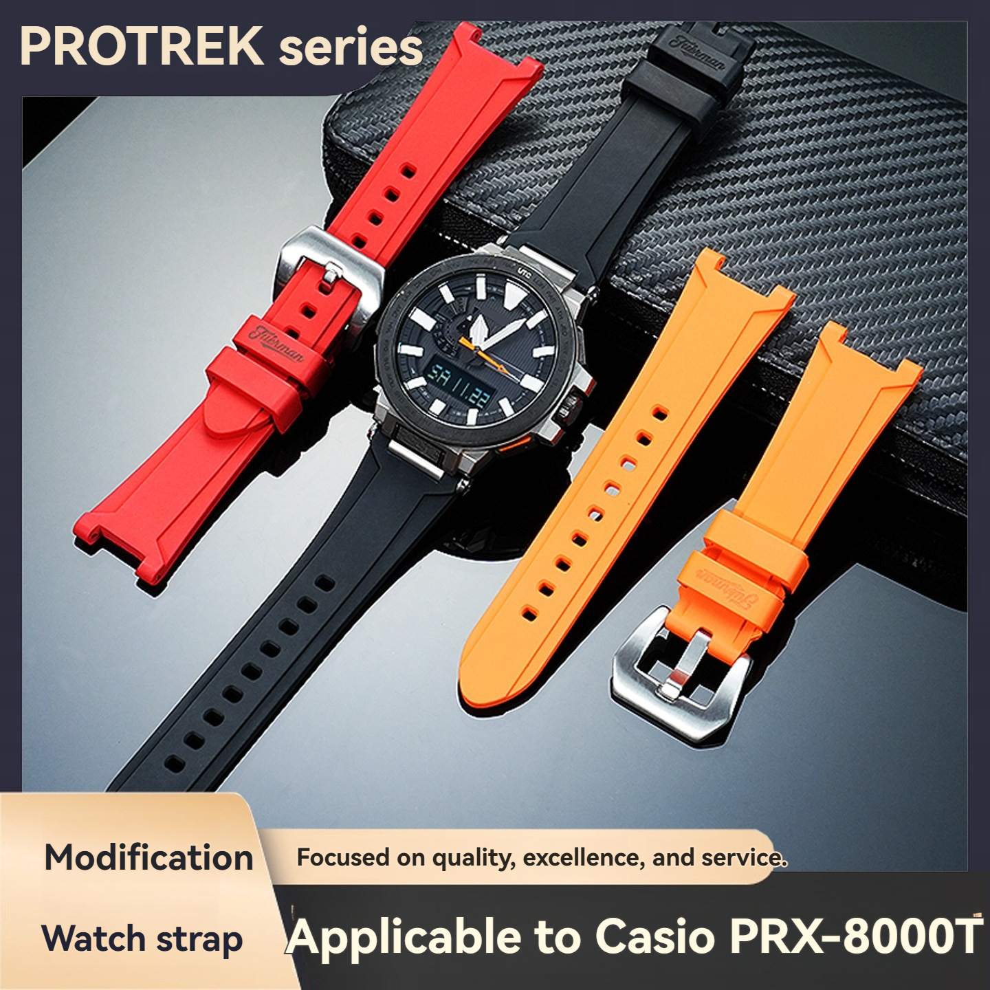 FKM Rubber Watch Band for Casio PRO TREK PRX-8000T