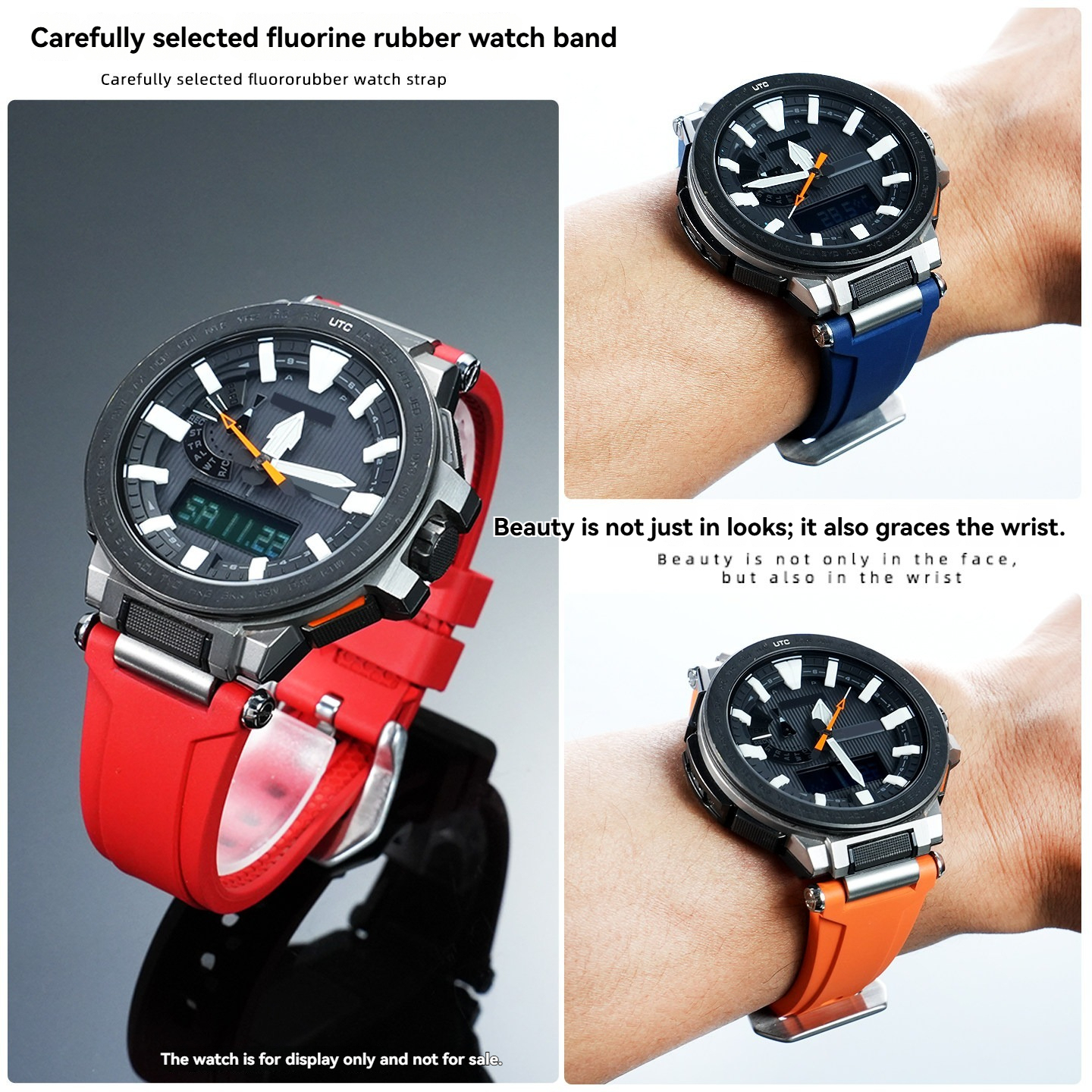 FKM Rubber Watch Band for Casio PRO TREK PRX-8000T