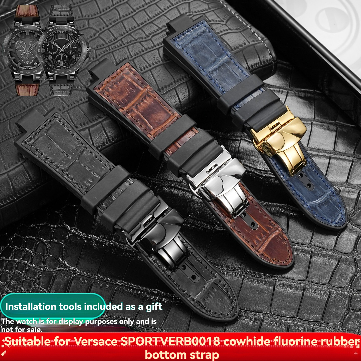 Leather & Rubber Hybrid Watch Band for Versace Sport Tech VERB00218