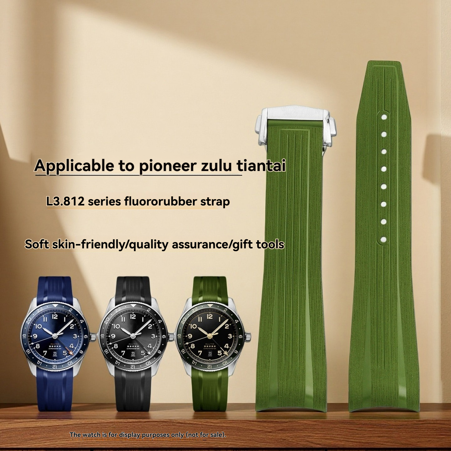 Curved End FKM Rubber Watch Band for Longines Conquest GMT L3.890