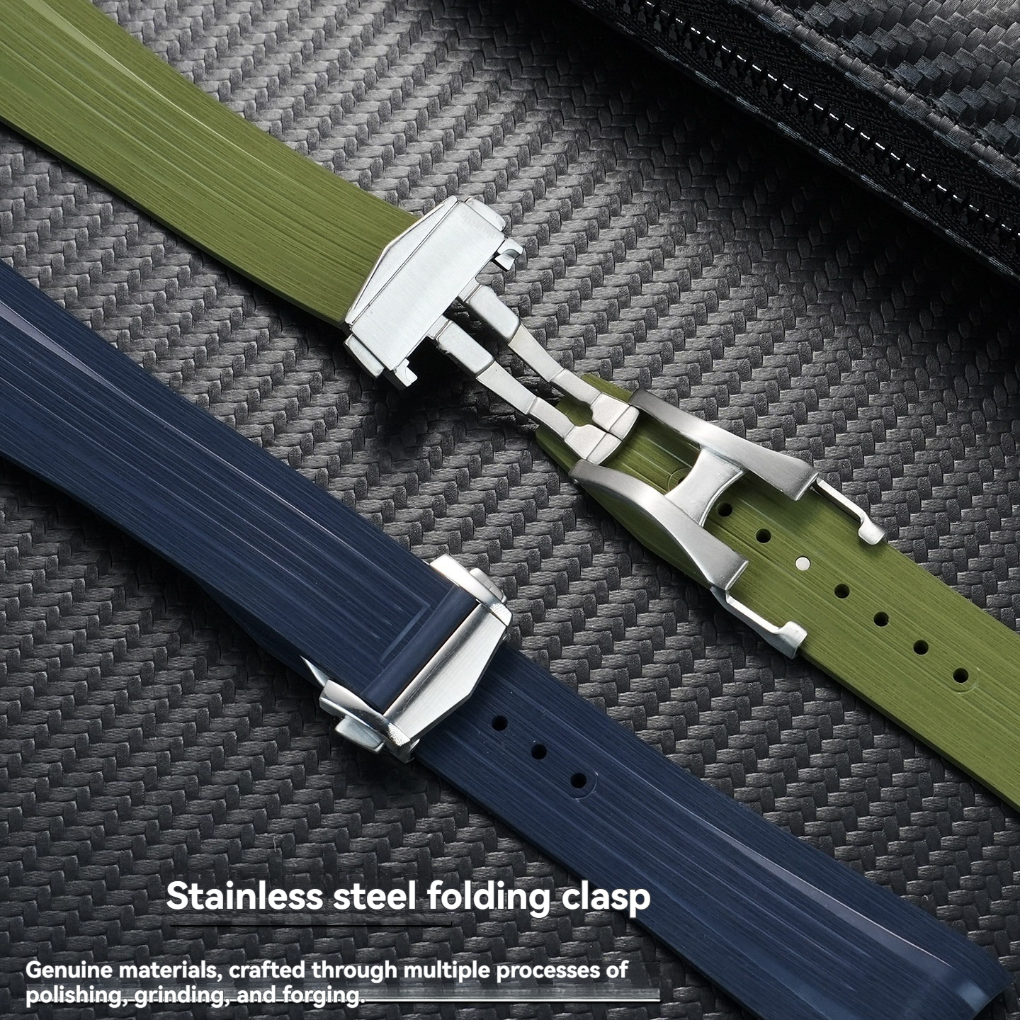 Curved End FKM Rubber Watch Band for Longines Conquest GMT L3.890