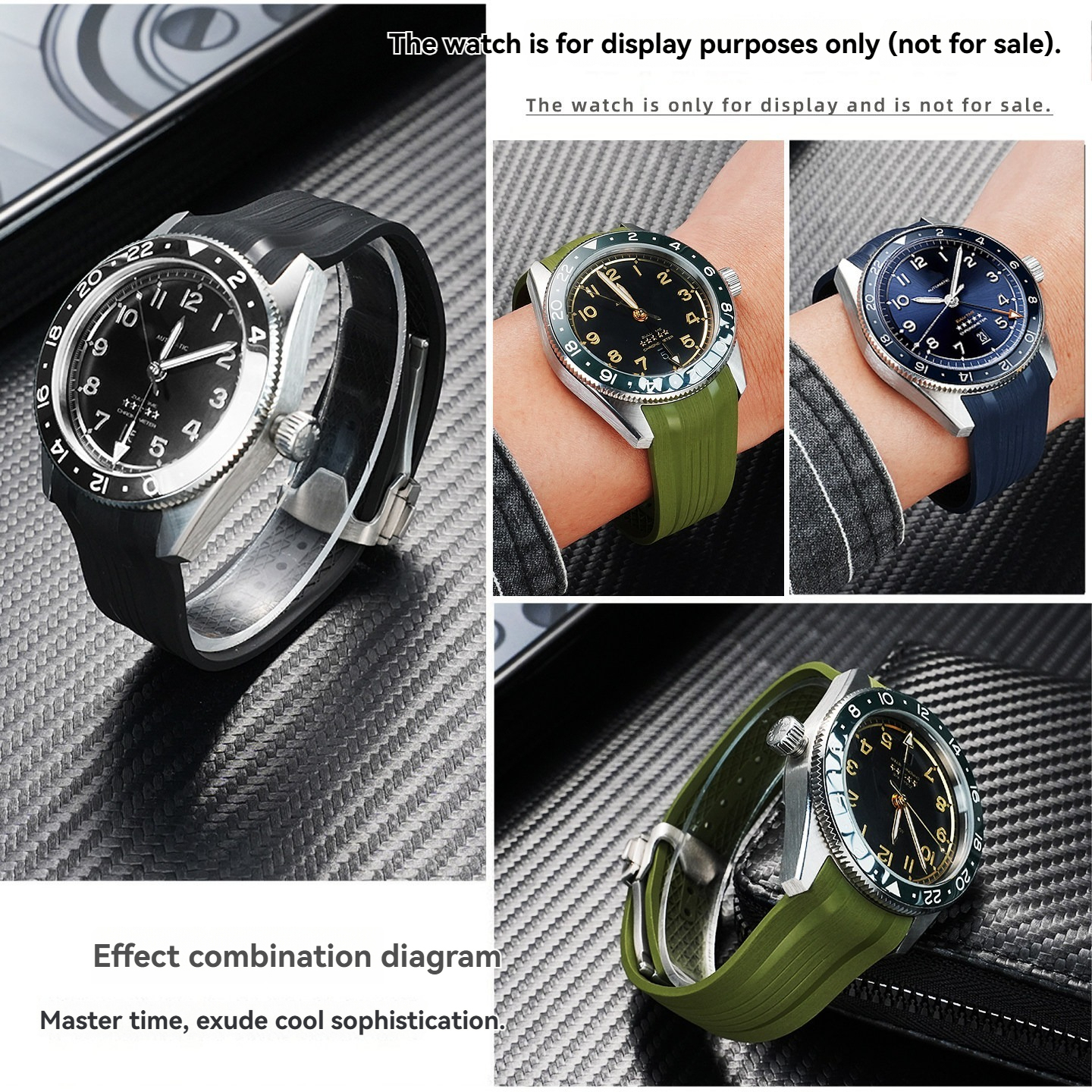 Curved End FKM Rubber Watch Band for Longines Conquest GMT L3.890