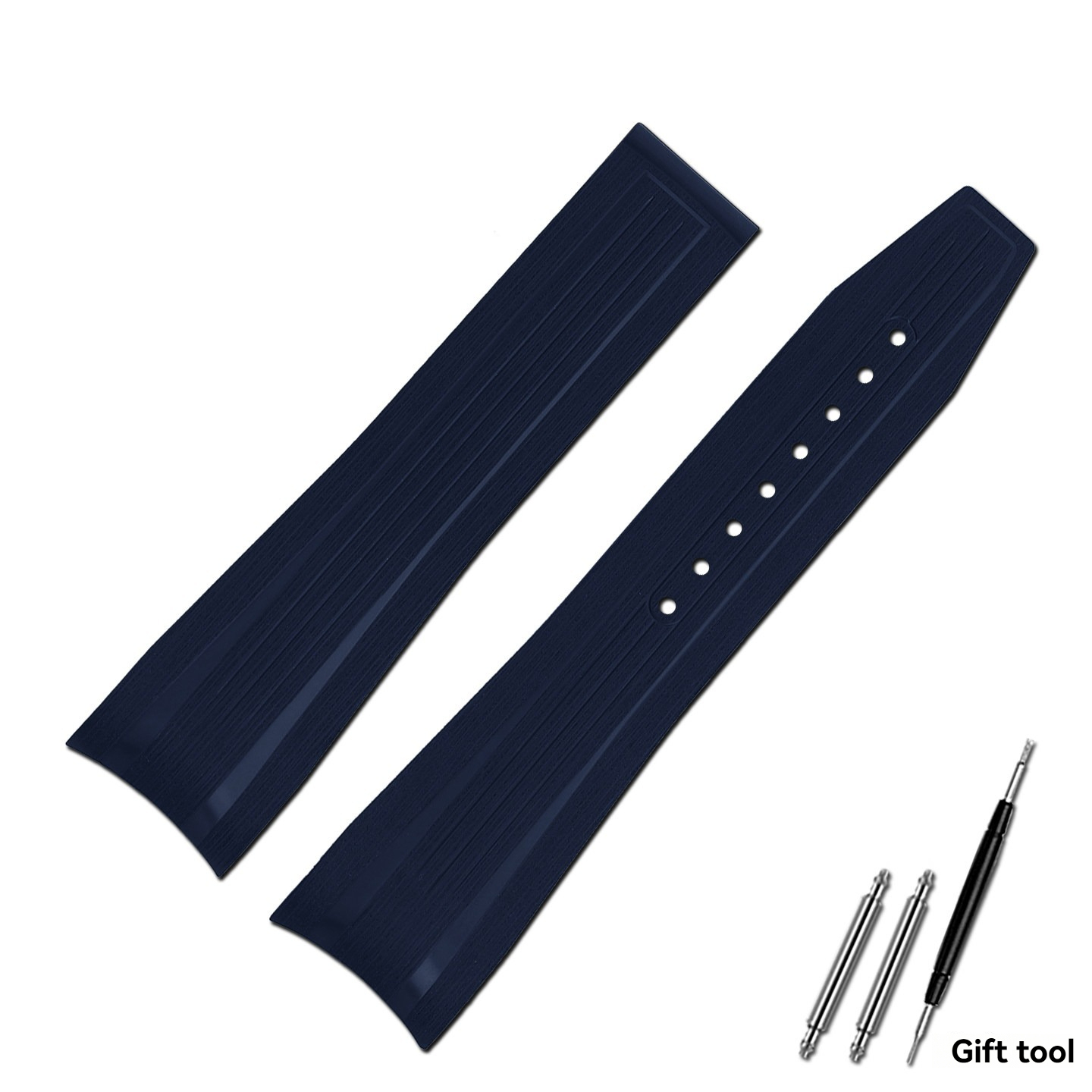 Curved End FKM Rubber Watch Band for Longines Conquest GMT L3.890