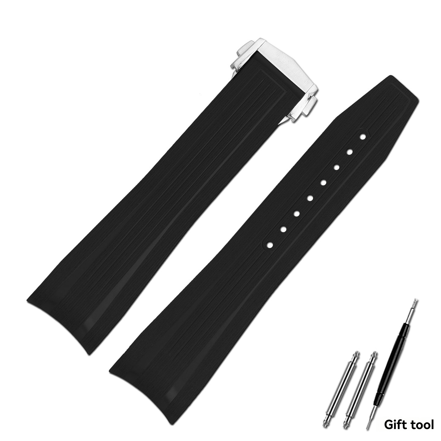 Curved End FKM Rubber Watch Band for Longines Conquest GMT L3.890