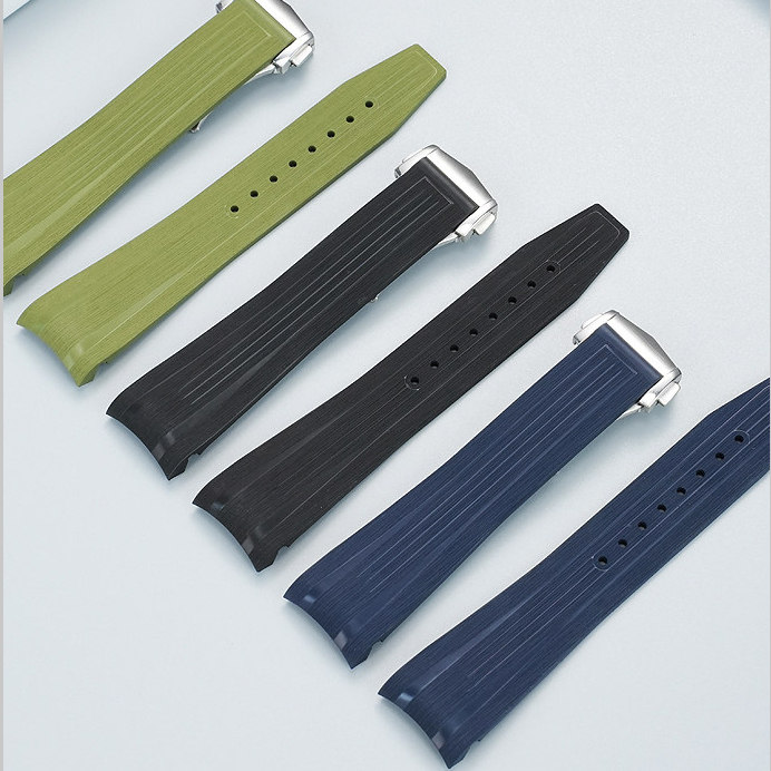 Curved End FKM Rubber Watch Band for Longines Conquest GMT L3.890