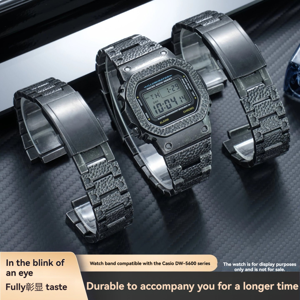 Titanium Hammered Case & Stainless Steel Band Kit for Casio G-SHOCK DW5600 / GMW-B5000 / GA-2100