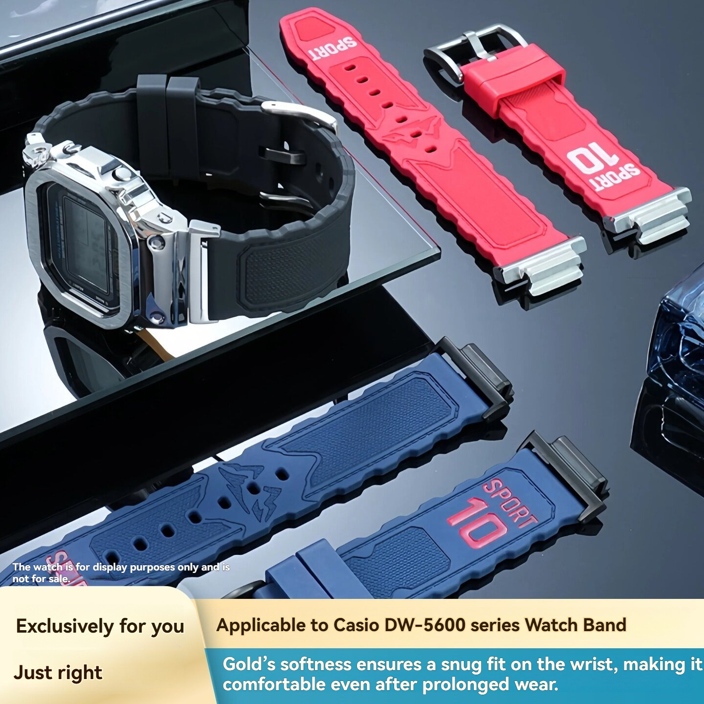 16mm FKM Rubber Watch Band for Casio G-SHOCK DW5600 / GW-M5610 / GW-B5600