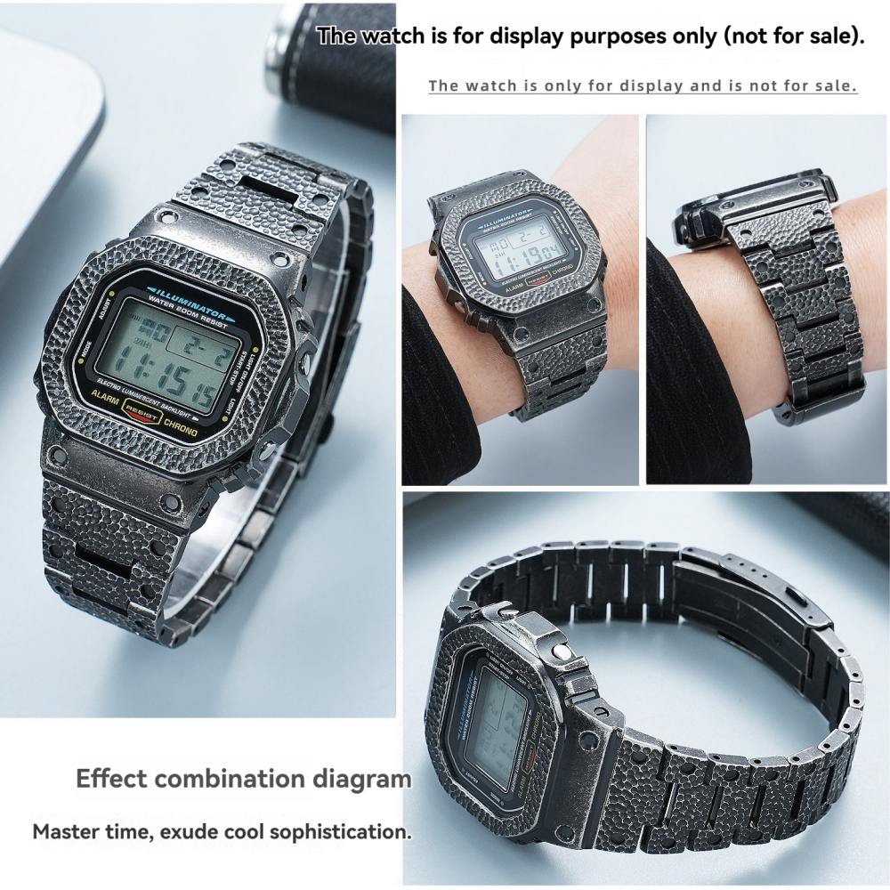 Titanium Hammered Case & Stainless Steel Band Kit for Casio G-SHOCK DW5600 / GMW-B5000 / GA-2100