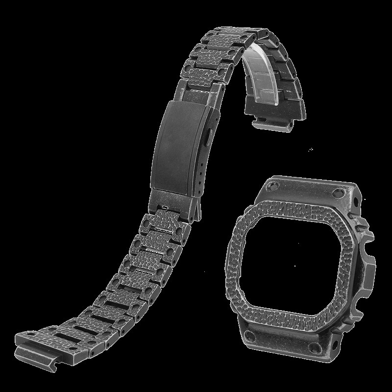 Titanium Hammered Case & Stainless Steel Band Kit for Casio G-SHOCK DW5600 / GMW-B5000 / GA-2100