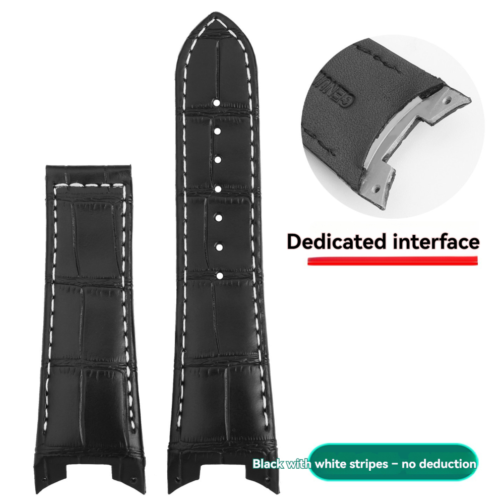 Curved End Genuine Leather Watch Band for Rado D-Star