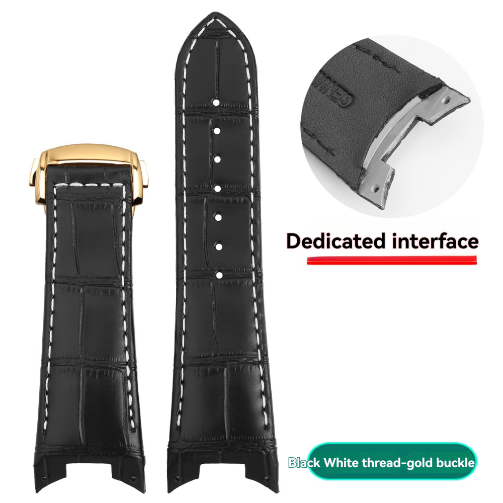 Curved End Genuine Leather Watch Band for Rado D-Star