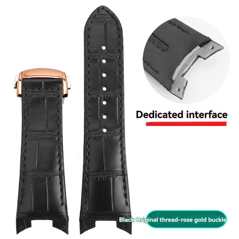 Curved End Genuine Leather Watch Band for Rado D-Star