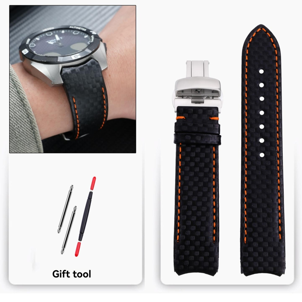 Carbon Fiber Pattern Genuine Leather Watch Band for Tissot T-Touch T091 / T013 / T047
