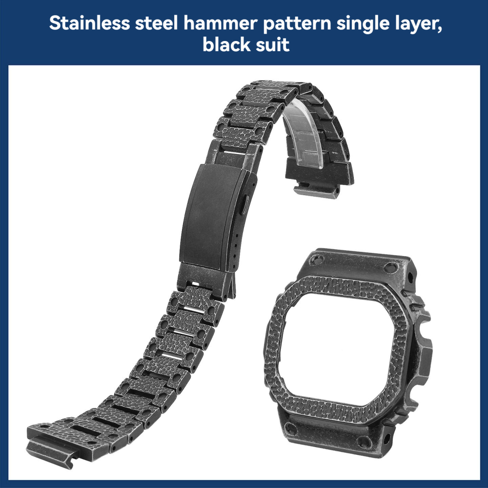 Titanium Hammered Case & Stainless Steel Band Kit for Casio G-SHOCK DW5600 / GMW-B5000 / GA-2100