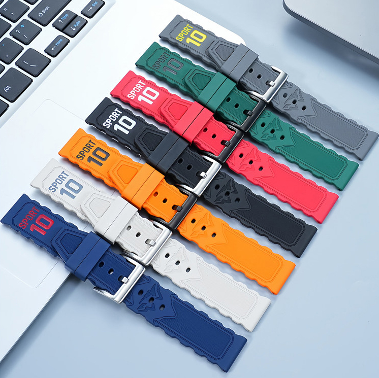 20/22mm Universal FKM Rubber Watch Band for Casio / Huawei / Longines / Seiko