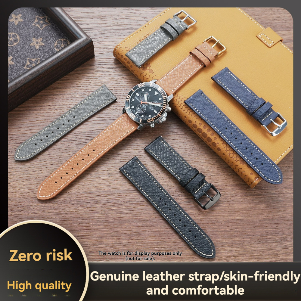 20/22mm Universal Flat End Genuine Leather Watch Band for Omega / Tissot / Casio