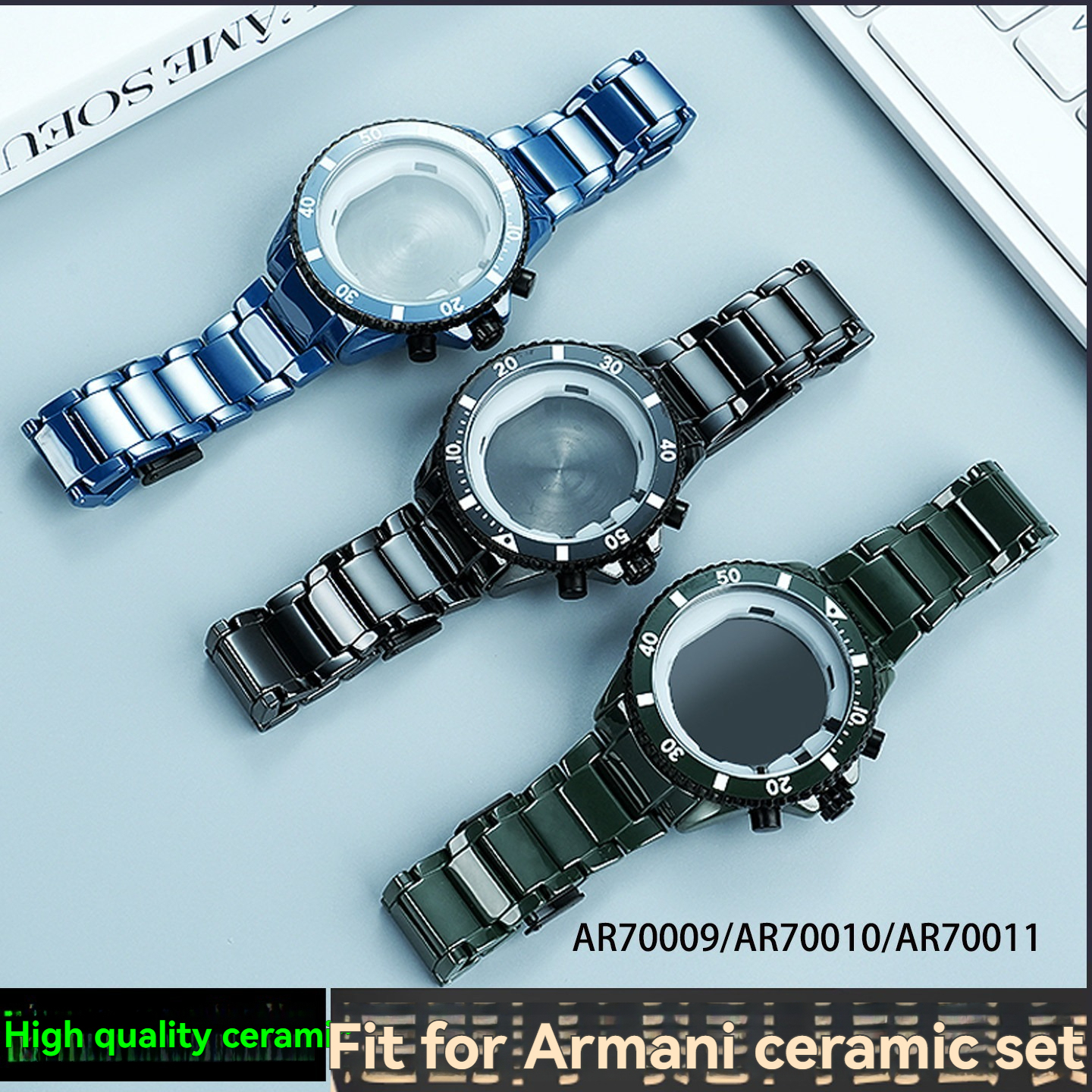 22mm Ceramic Watch Band & Case Set for Emporio Armani AR70009 / AR70010 / AR70011