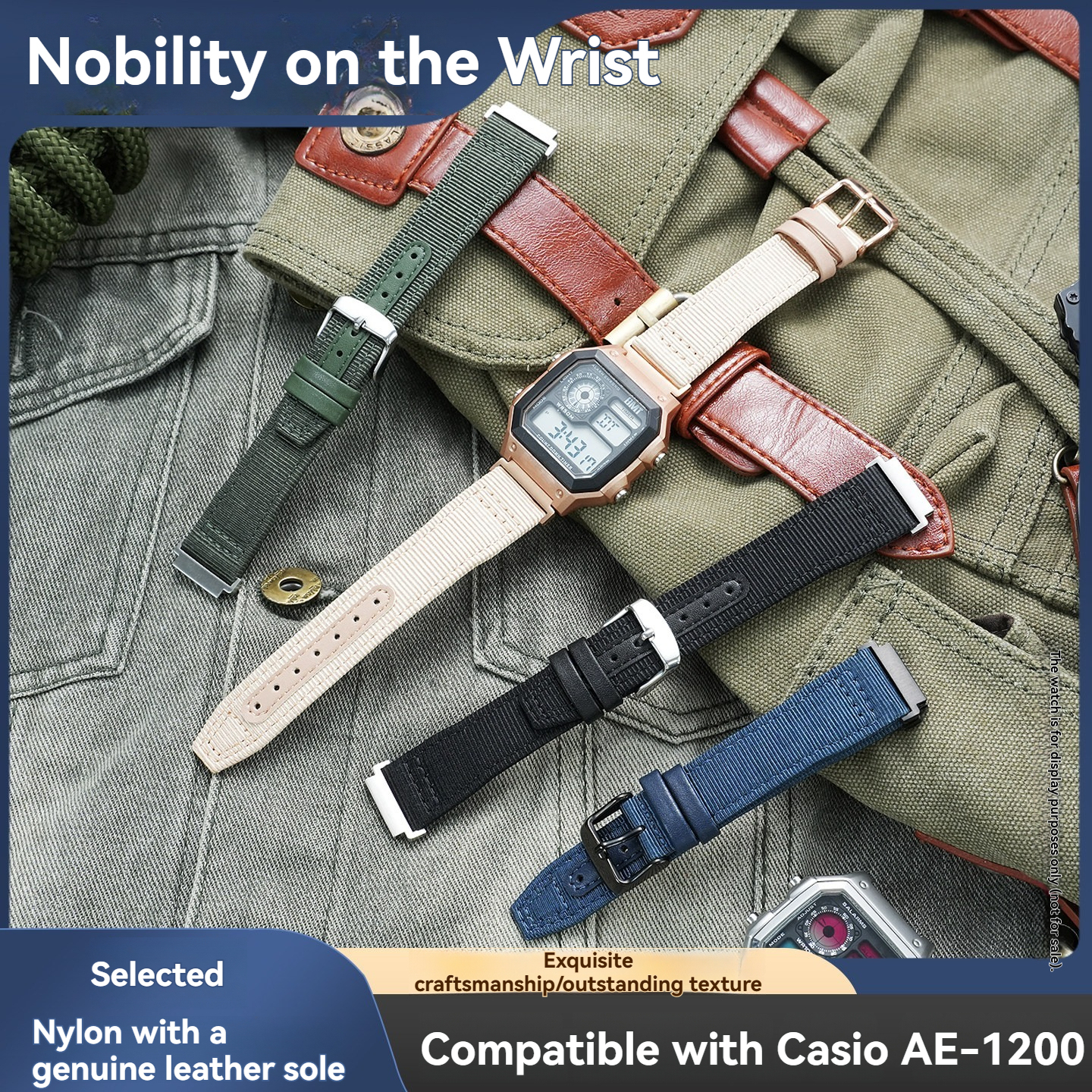 18mm Nylon Canvas Watch Band for Casio AE-1200 / AE-1300 / AE-1500 / A158 / A168