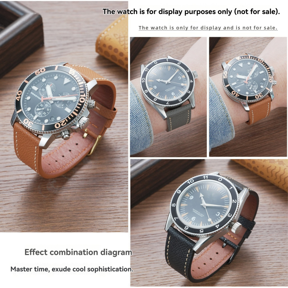 20/22mm Universal Flat End Genuine Leather Watch Band for Omega / Tissot / Casio