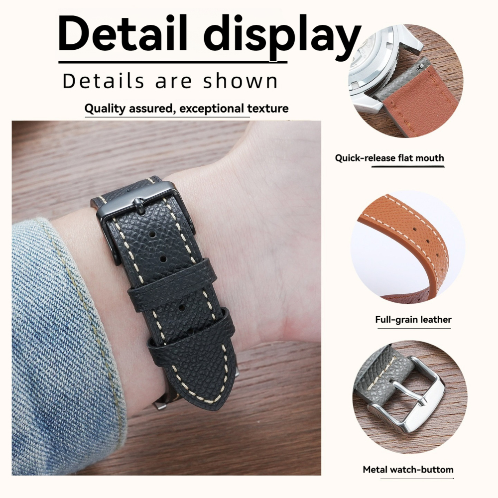 20/22mm Universal Flat End Genuine Leather Watch Band for Omega / Tissot / Casio