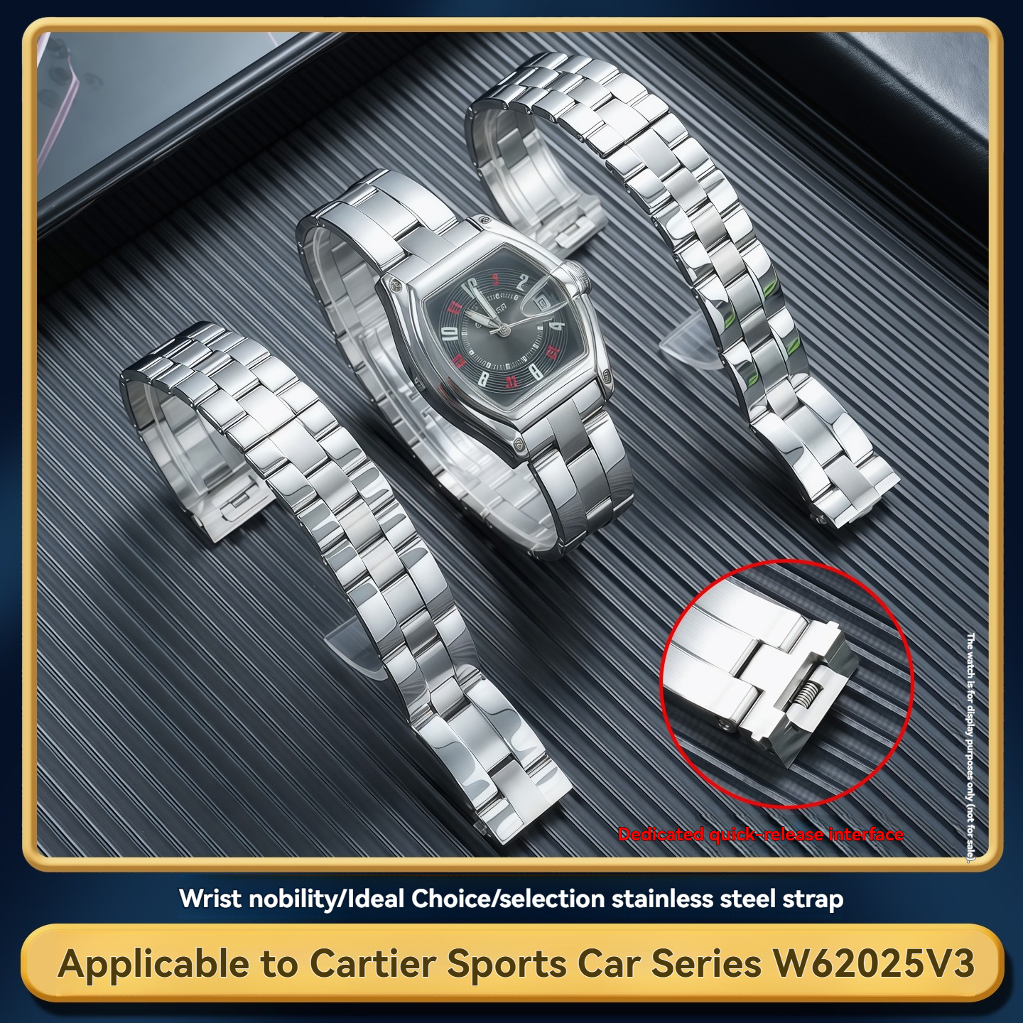19mm Curved End Quick Release Stainless Steel Watch Band for Cartier Roadster W62025V3