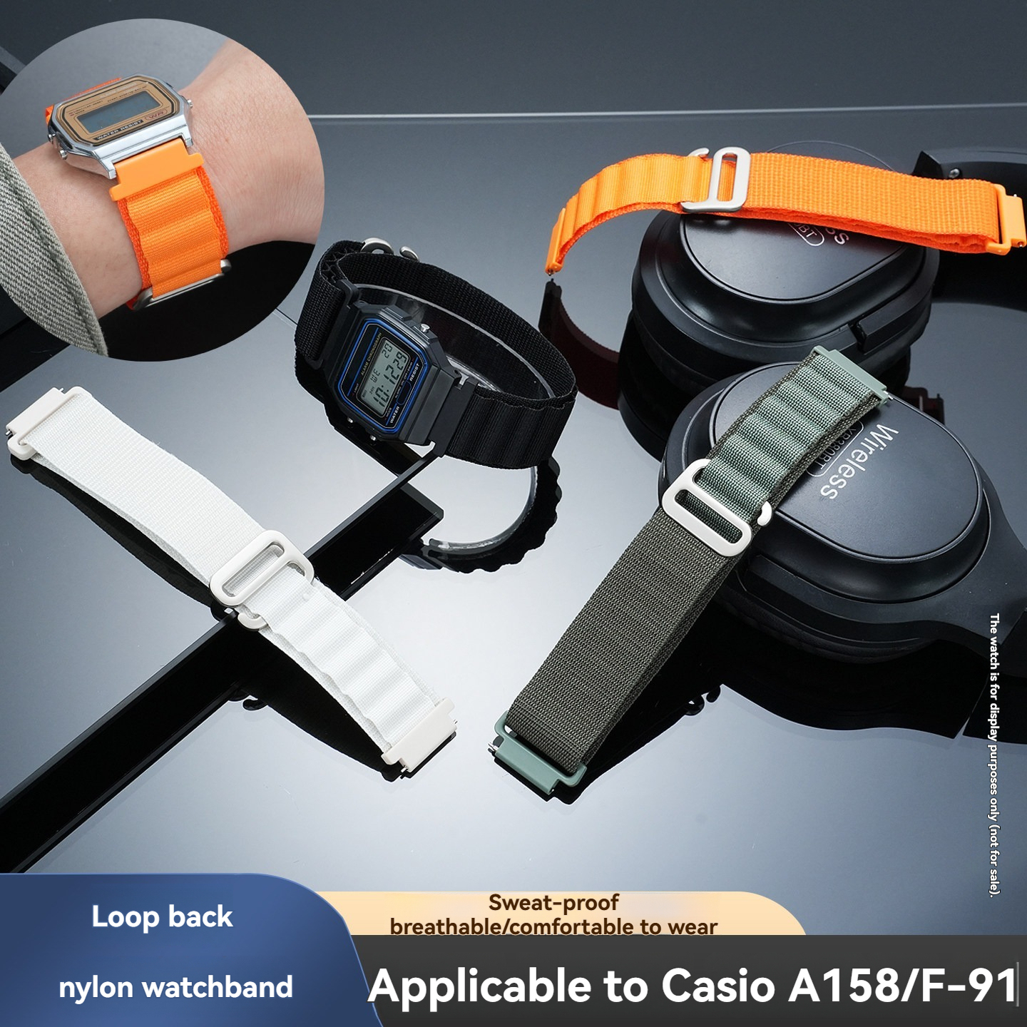18mm Sport Loop Nylon Watch Band for Casio F-91W / A158 / A168 / AE-1200