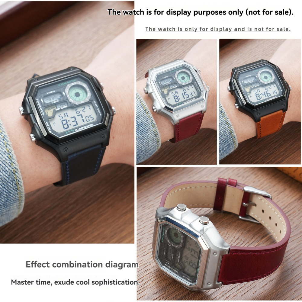 Vintage Leather Watch Band & Stainless Steel Case Kit for Casio AE-1200 / AE-1300 / WS-1700