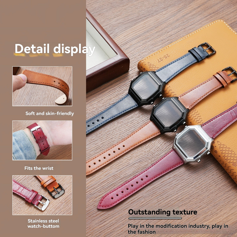 Vintage Leather Watch Band & Stainless Steel Case Kit for Casio AE-1200 / AE-1300 / WS-1700