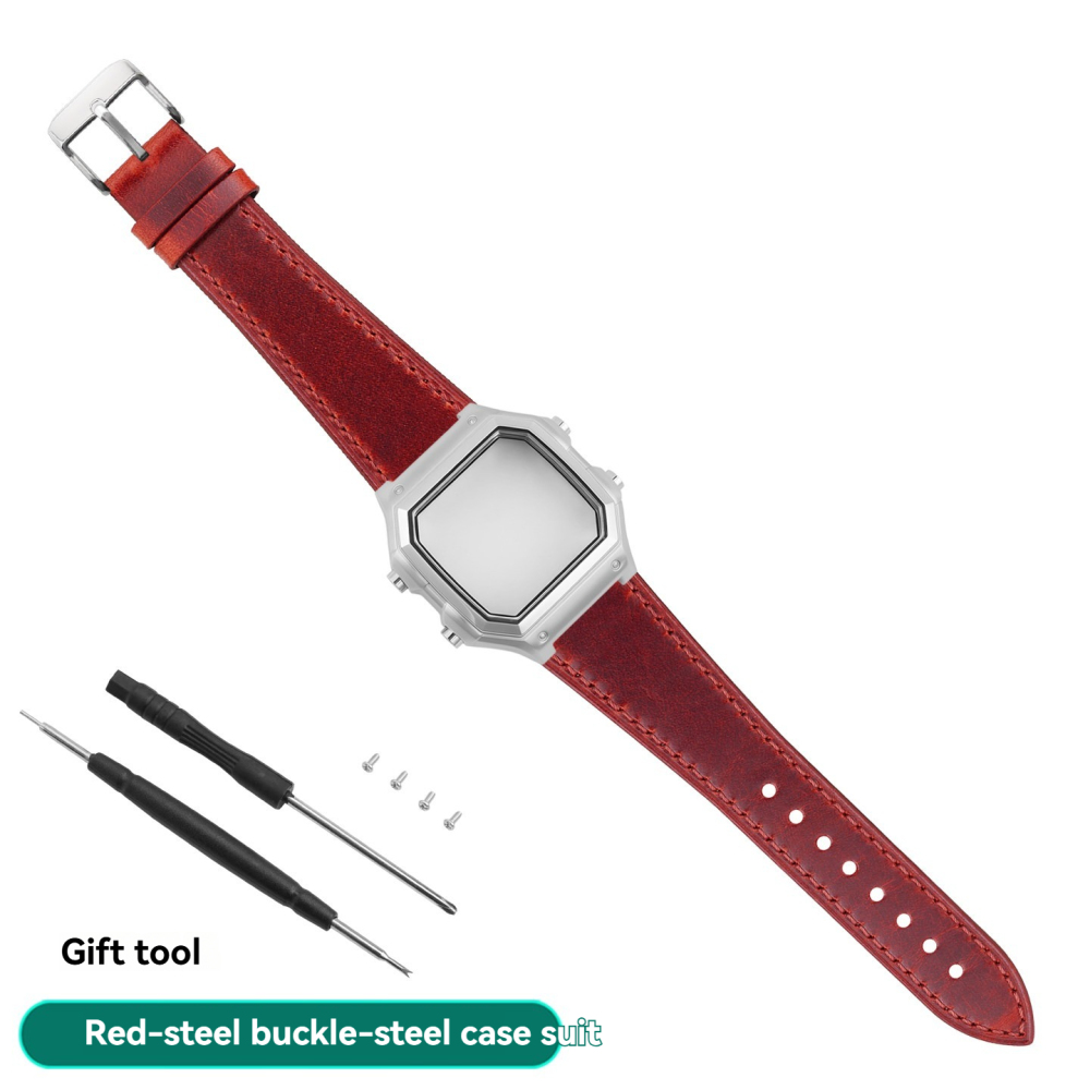 Vintage Leather Watch Band & Stainless Steel Case Kit for Casio AE-1200 / AE-1300 / WS-1700