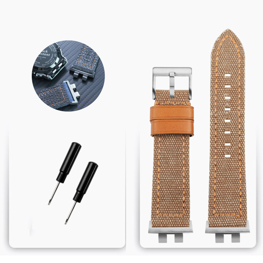 Nylon & Leather Watch Band with Metal Adapter Kit for Casio GMW-B5000