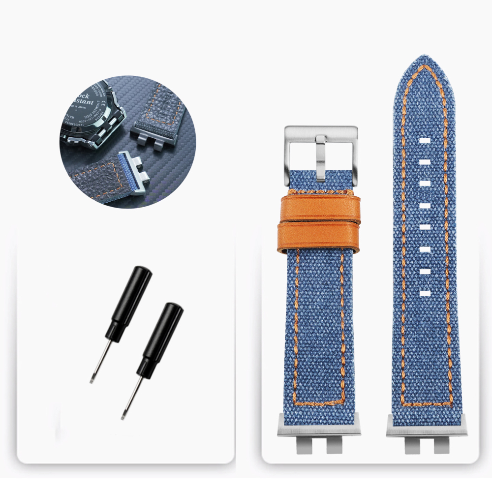 Nylon & Leather Watch Band with Metal Adapter Kit for Casio GMW-B5000