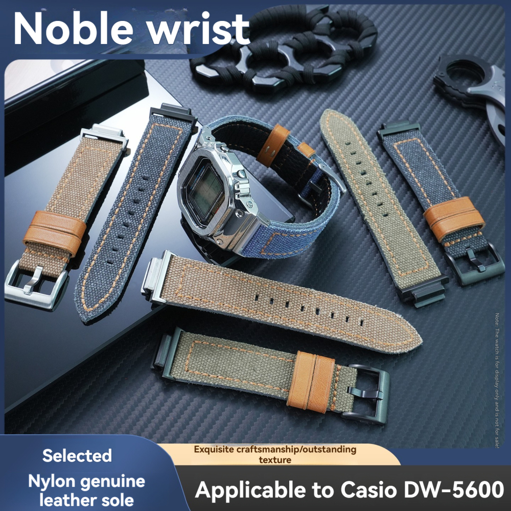 16mm Nylon & Leather Watch Band for Casio DW-5600 / GW-M5610 / GW-B5600